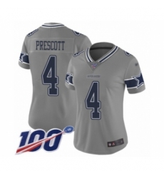 Women's Dallas Cowboys #4 Dak Prescott Limited Gray Inverted Legend 100th Season Football Jersey