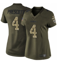 Women's Nike Dallas Cowboys #4 Dak Prescott Elite Green Salute to Service NFL Jersey