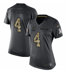 Women's Nike Dallas Cowboys #4 Dak Prescott Limited Black 2016 Salute to Service NFL Jersey