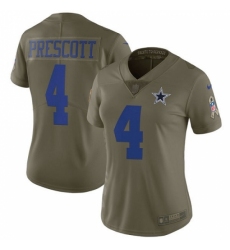 Women's Nike Dallas Cowboys #4 Dak Prescott Limited Olive 2017 Salute to Service NFL Jersey