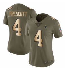 Women's Nike Dallas Cowboys #4 Dak Prescott Limited Olive/Gold 2017 Salute to Service NFL Jersey