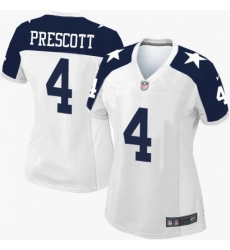 Women's Nike Dallas Cowboys #4 Dak Prescott Limited White Throwback Alternate NFL Jersey