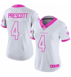 Women's Nike Dallas Cowboys #4 Dak Prescott Limited White/Pink Rush Fashion NFL Jersey