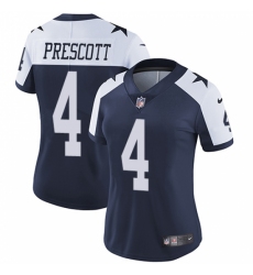 Women's Nike Dallas Cowboys #4 Dak Prescott Navy Blue Throwback Alternate Vapor Untouchable Limited Player NFL Jersey