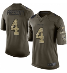 Youth Nike Dallas Cowboys #4 Dak Prescott Elite Green Salute to Service NFL Jersey