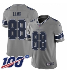 Men's Dallas Cowboys #88 CeeDee Lamb Gray Stitched Limited Inverted Legend 100th Season Jersey
