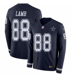 Men's Dallas Cowboys #88 CeeDee Lamb Navy Blue Team Color Stitched Limited Therma Long Sleeve Jersey