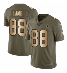 Men's Dallas Cowboys #88 CeeDee Lamb Olive Gold Stitched Limited 2017 Salute To Service Jersey