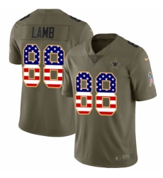 Men's Dallas Cowboys #88 CeeDee Lamb Olive USA Flag Stitched Limited 2017 Salute To Service Jersey