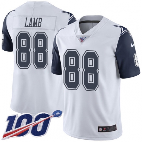 Men's Dallas Cowboys #88 CeeDee Lamb White Stitched Limited Rush 100th Season Jersey