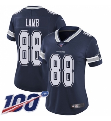 Women's Dallas Cowboys #88 CeeDee Lamb Navy Blue Team Color Stitched 100th Season Vapor Untouchable Limited Jersey