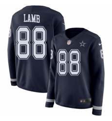 Women's Dallas Cowboys #88 CeeDee Lamb Navy Blue Team Color Stitched Limited Therma Long Sleeve Jersey