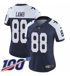 Women's Dallas Cowboys #88 CeeDee Lamb Navy Blue Thanksgiving Stitched 100th Season Vapor Throwback Limited Jersey