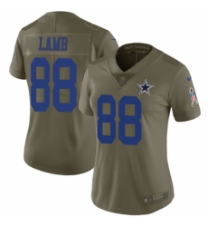 Women's Dallas Cowboys #88 CeeDee Lamb Olive Stitched Limited 2017 Salute To Service Jersey