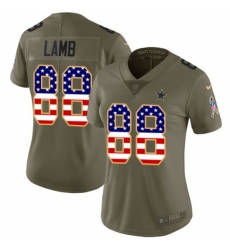 Women's Dallas Cowboys #88 CeeDee Lamb Olive USA Flag Stitched Limited 2017 Salute To Service Jersey