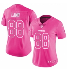 Women's Dallas Cowboys #88 CeeDee Lamb Pink Stitched Limited Rush Fashion Jersey