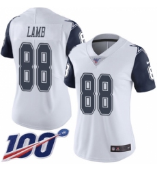 Women's Dallas Cowboys #88 CeeDee Lamb White Stitched Limited Rush 100th Season Jersey
