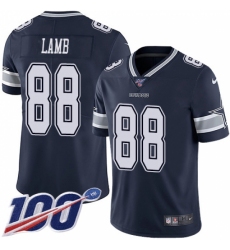 Youth Dallas Cowboys #88 CeeDee Lamb Navy Blue Team Color Stitched 100th Season Vapor Untouchable Limited Jersey