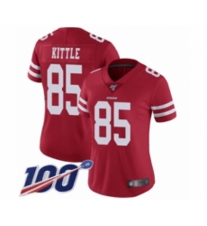 Women's San Francisco 49ers #85 George Kittle Red Team Color Vapor Untouchable Limited Player 100th Season Football Jersey