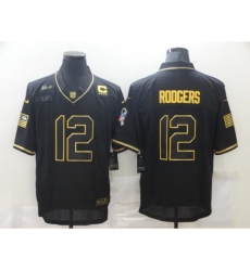 Men's Green Bay Packers #12 Aaron Rodgers Black C patch Nike 2020 Salute To Service Limited Jersey