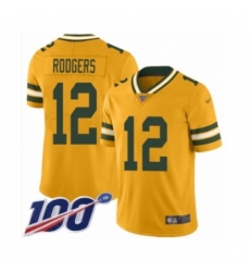 Men's Green Bay Packers #12 Aaron Rodgers Limited Gold Inverted Legend 100th Season Football Jersey