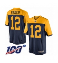 Men's Green Bay Packers #12 Aaron Rodgers Limited Navy Blue Alternate 100th Season Football Jersey