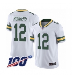 Men's Green Bay Packers #12 Aaron Rodgers White Vapor Untouchable Limited Player 100th Season Football Jersey