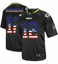 Men's Nike Green Bay Packers #12 Aaron Rodgers Elite Black USA Flag Fashion NFL Jersey