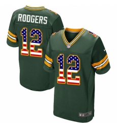 Men's Nike Green Bay Packers #12 Aaron Rodgers Elite Green Home USA Flag Fashion NFL Jersey