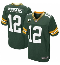 Men's Nike Green Bay Packers #12 Aaron Rodgers Elite Green Team Color C Patch NFL Jersey