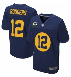 Men's Nike Green Bay Packers #12 Aaron Rodgers Elite Navy Blue Alternate C Patch NFL Jersey
