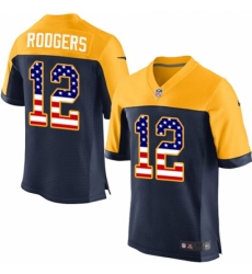 Men's Nike Green Bay Packers #12 Aaron Rodgers Elite Navy Blue Alternate USA Flag Fashion NFL Jersey