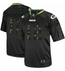 Men's Nike Green Bay Packers #12 Aaron Rodgers Elite New Lights Out Black NFL Jersey
