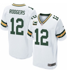 Men's Nike Green Bay Packers #12 Aaron Rodgers Elite White C Patch NFL Jersey