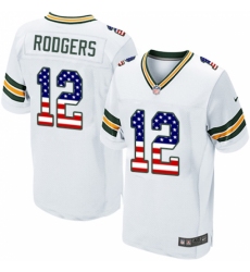 Men's Nike Green Bay Packers #12 Aaron Rodgers Elite White Road USA Flag Fashion NFL Jersey