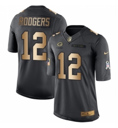 Men's Nike Green Bay Packers #12 Aaron Rodgers Limited Black/Gold Salute to Service NFL Jersey