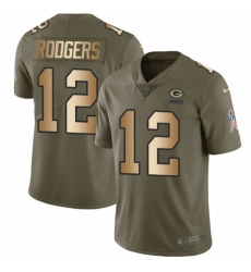 Men's Nike Green Bay Packers #12 Aaron Rodgers Limited Olive/Gold 2017 Salute to Service NFL Jersey