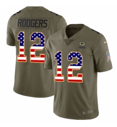 Men's Nike Green Bay Packers #12 Aaron Rodgers Limited Olive/USA Flag 2017 Salute to Service NFL Jersey