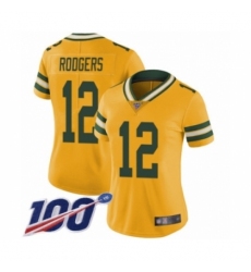 Women's Green Bay Packers #12 Aaron Rodgers Limited Gold Rush Vapor Untouchable 100th Season Football Jersey