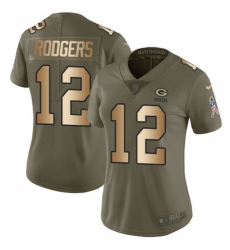 Women's Nike Green Bay Packers #12 Aaron Rodgers Limited Olive/Gold 2017 Salute to Service NFL Jersey