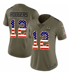 Women's Nike Green Bay Packers #12 Aaron Rodgers Limited Olive/USA Flag 2017 Salute to Service NFL Jersey