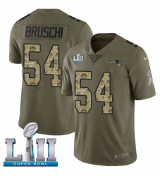 Men's Nike New England Patriots #54 Tedy Bruschi Limited Olive/Camo 2017 Salute to Service Super Bowl LII NFL Jersey