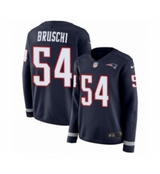 Women's Nike New England Patriots #54 Tedy Bruschi Limited Navy Blue Therma Long Sleeve NFL Jersey