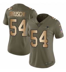 Women's Nike New England Patriots #54 Tedy Bruschi Limited Olive/Gold 2017 Salute to Service NFL Jersey