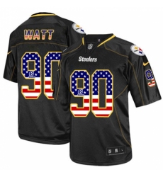 Men's Nike Pittsburgh Steelers #90 T. J. Watt Elite Black USA Flag Fashion NFL Jersey