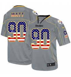 Men's Nike Pittsburgh Steelers #90 T. J. Watt Elite Grey USA Flag Fashion NFL Jersey