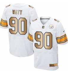 Men's Nike Pittsburgh Steelers #90 T. J. Watt Elite White/Gold NFL Jersey