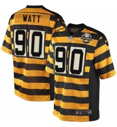 Men's Nike Pittsburgh Steelers #90 T. J. Watt Game Yellow/Black Alternate 80TH Anniversary Throwback NFL Jersey