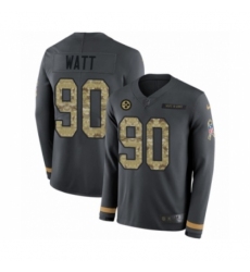 Men's Nike Pittsburgh Steelers #90 T. J. Watt Limited Black Salute to Service Therma Long Sleeve NFL Jersey