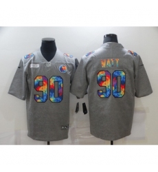 Men's Pittsburgh Steelers #90 T. J. Watt Gray Rainbow Version Nike Limited Jersey